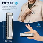 ARCTIC Key C 10-Hole Diatonic Harmonica Mouth Organ – For Beginners & Professionals with Hard Case (Silver)