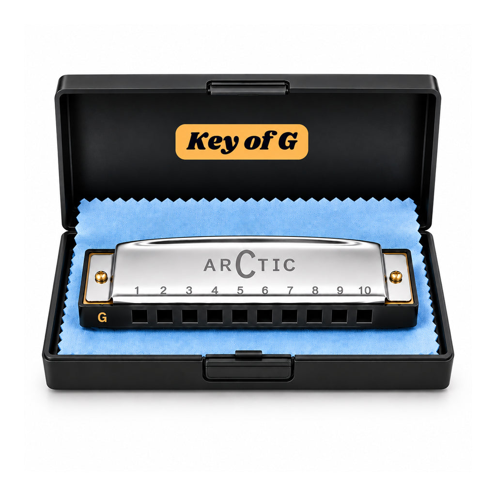 ARCTIC G Scale 10-Hole 20-Tone Harmonica | Premium Mouth Organ with Case & Cloth