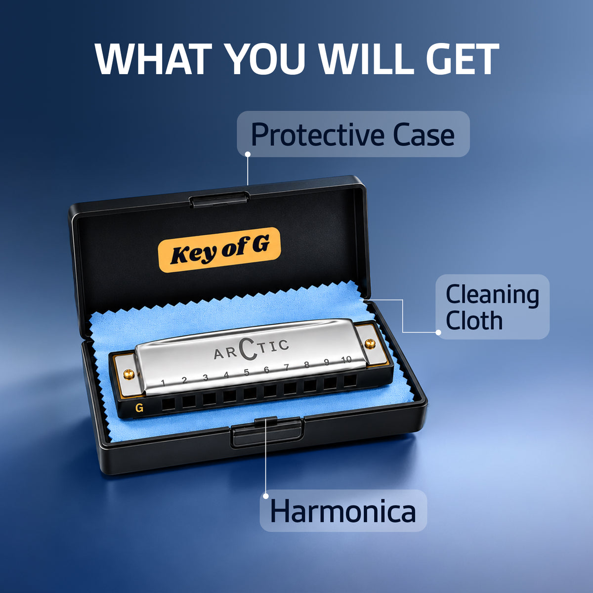 ARCTIC G Scale 10-Hole 20-Tone Harmonica | Premium Mouth Organ with Case & Cloth