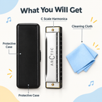 ARCTIC Key C 10-Hole Diatonic Harmonica Mouth Organ – For Beginners & Professionals with Hard Case (Silver)