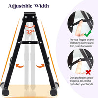 Adjustable width ladder with safety instructions on a white background