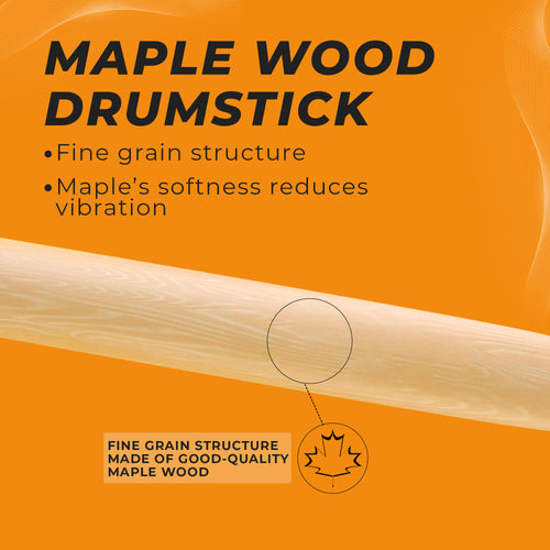 Maple wood drumstick with text on an orange background