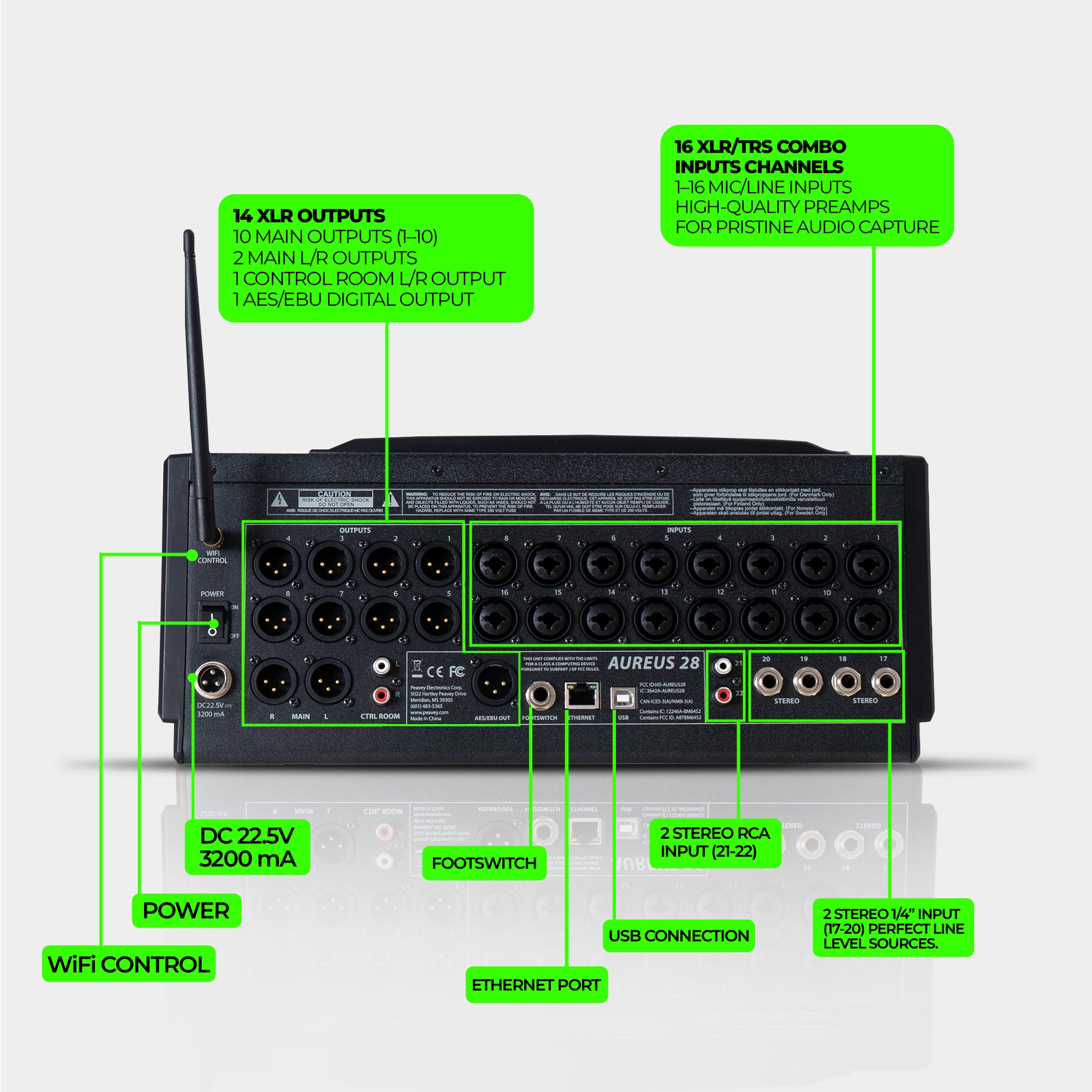 Peavey Aureus 28 Channel Digital Mixer with 10 Inch Touchscreen