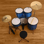 BRONZ Acoustic Drum Kit (Blue) - 5 Pc Complete Drum Set with Hardware & Throne
