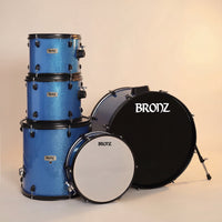 BRONZ Acoustic Drum Kit (Blue) - 5-Piece Complete Full Set with Hardware & Throne