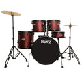 BRONZ Acoustic Drum Kit (Wine Red) - 5 Pc Complete Drum Set with Hardware & Throne