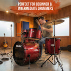 BRONZ Acoustic Drum Kit (Wine Red) - 5 Pc Complete Drum Set with Hardware & Throne