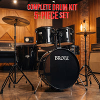 BRONZ Black 5-Piece Acoustic Drum Kit with Hardware & Throne