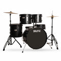 BRONZ Acoustic Drum Kit (Black) - 5 Pc Complete Drum Set with Hardware & Throne