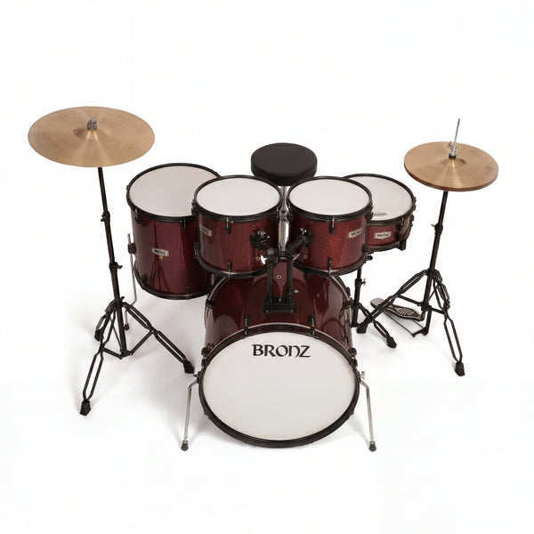 BRONZ Wine Red 5-Piece Acoustic Drum Kit with Hardware & Throne
