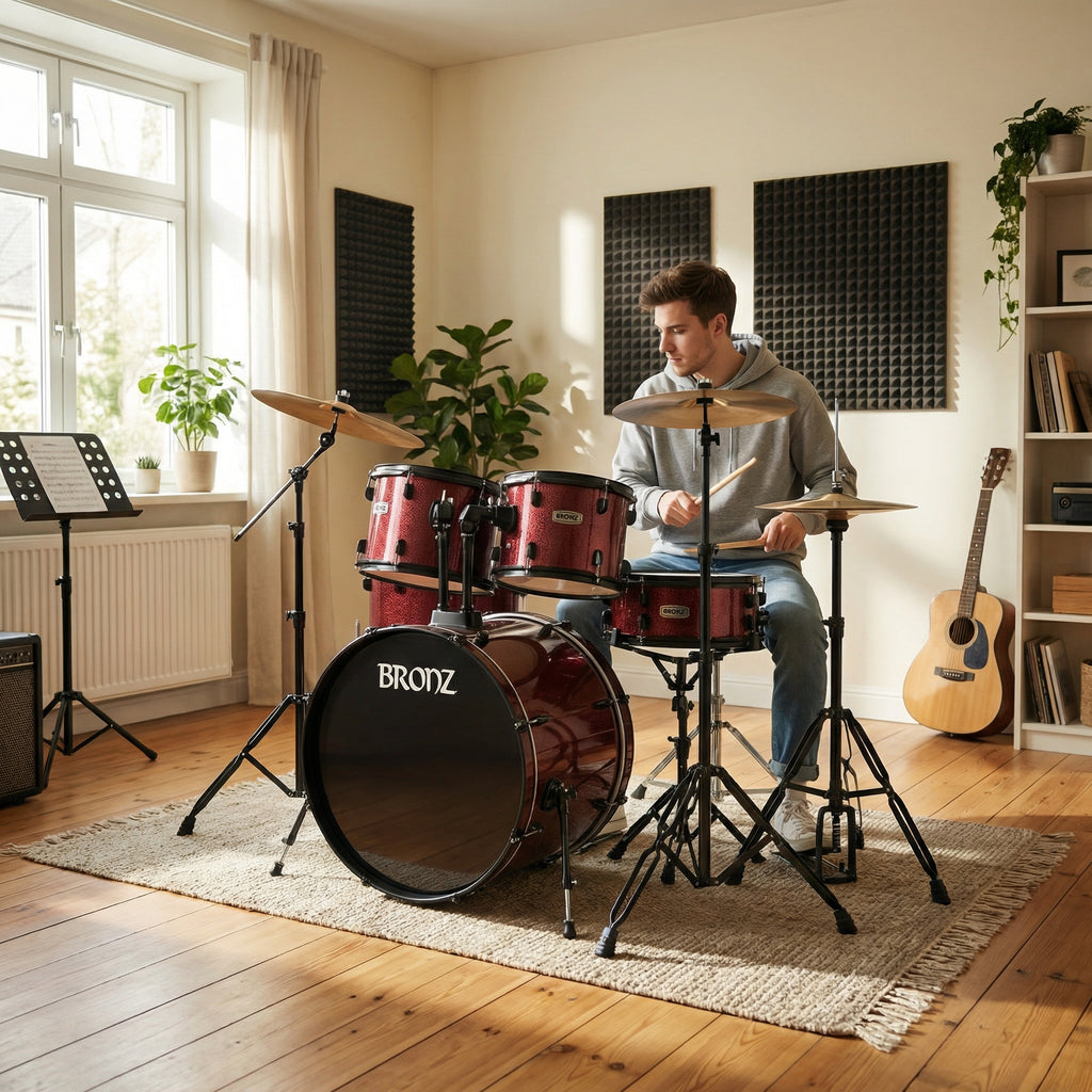 BRONZ Wine Red 5-Piece Acoustic Drum Kit with Hardware & Throne