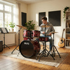 BRONZ Wine Red 5-Piece Acoustic Drum Kit with Hardware & Throne