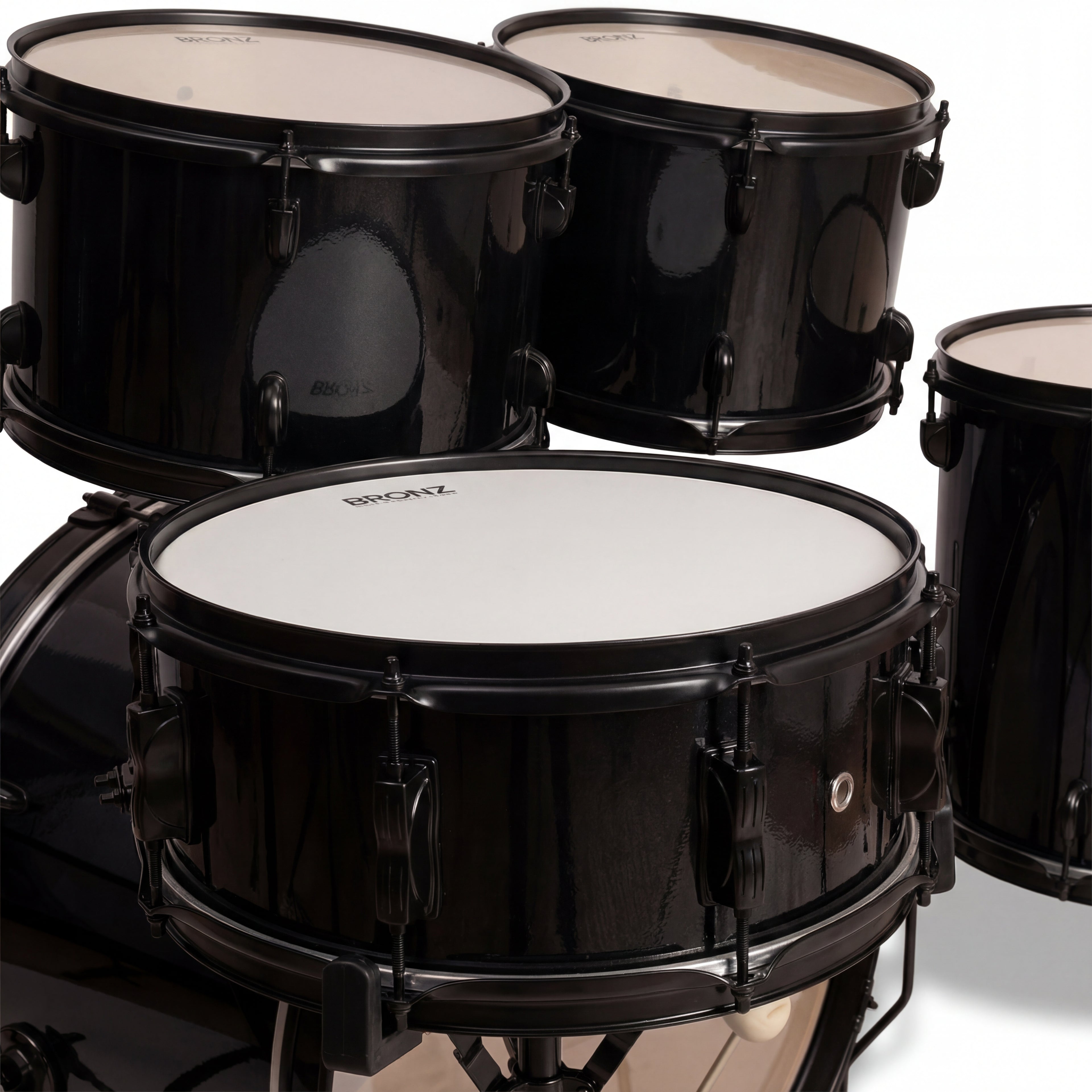 BRONZ Black 5-Piece Acoustic Drum Kit with Hardware & Throne