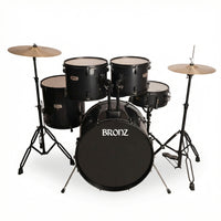 BRONZ Black 5-Piece Acoustic Drum Kit with Hardware & Throne