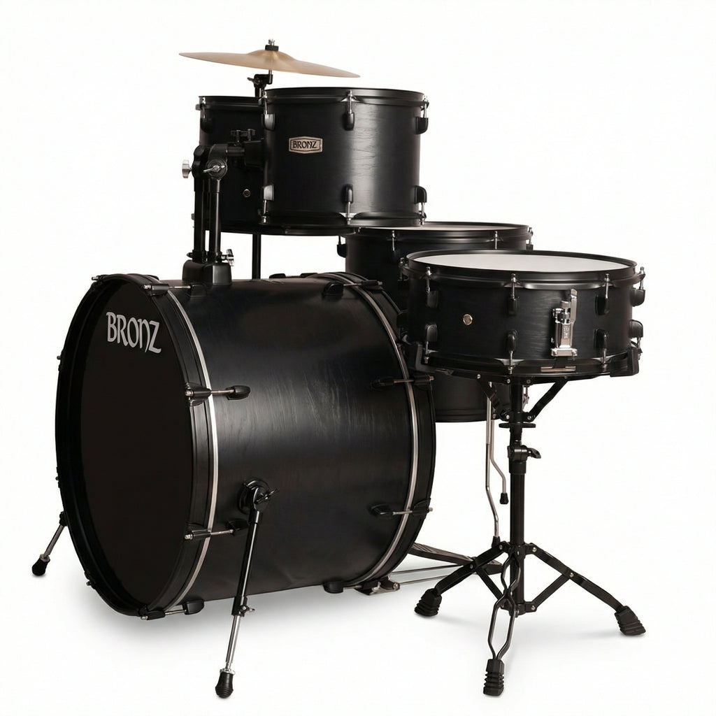 BRONZ Black 5-Piece Acoustic Drum Kit with Hardware & Throne