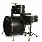 BRONZ 22 Inch 5-Piece Acoustic Drum Set with Cymbals, Hardware, Drum Throne & Drum Sticks - Black