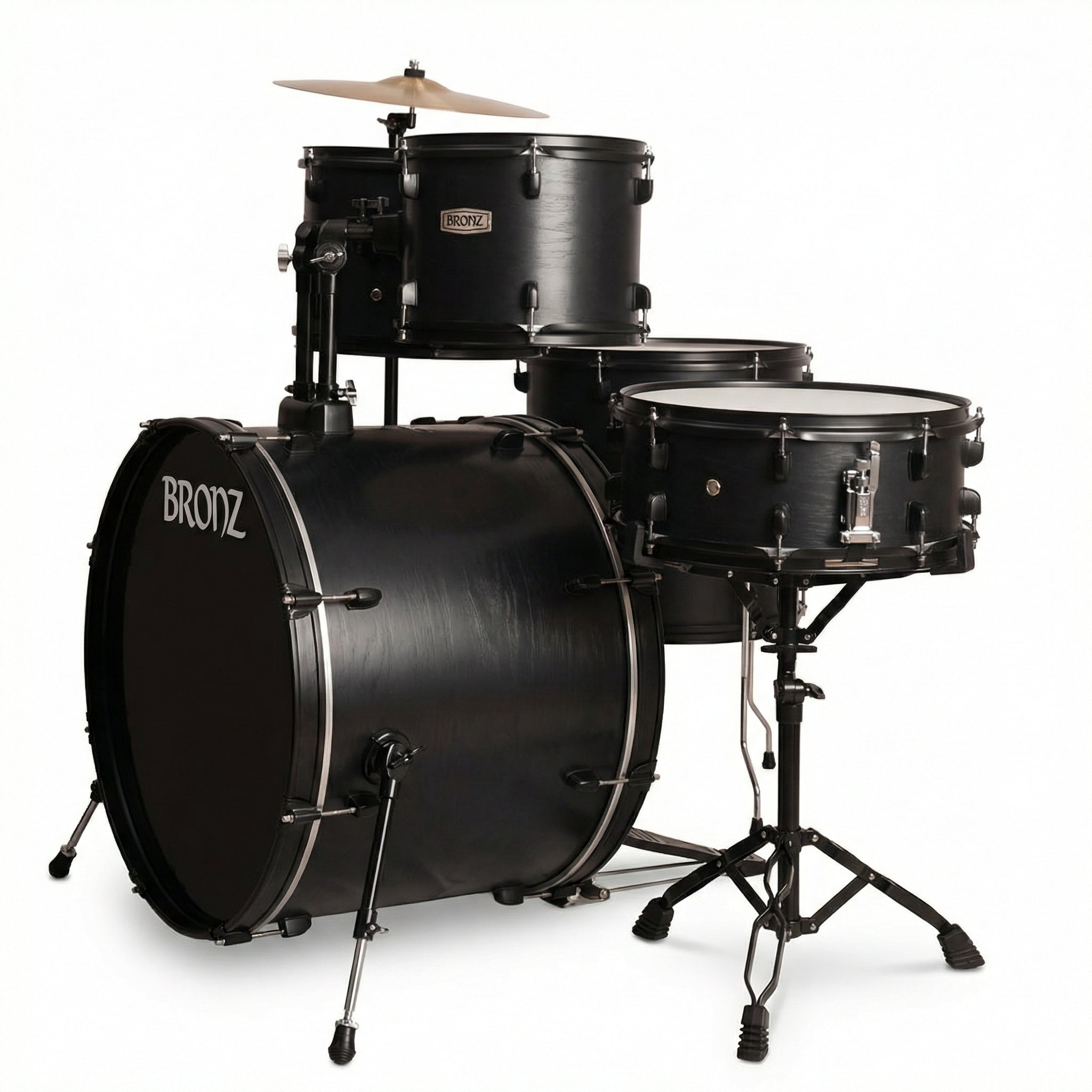 BRONZ Black 5-Piece Acoustic Drum Kit with Hardware & Throne
