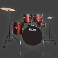 BRONZ Wine Red 5-Piece Acoustic Drum Kit with Hardware & Throne
