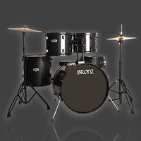 BRONZ Black 5-Piece Acoustic Drum Kit with Hardware & Throne