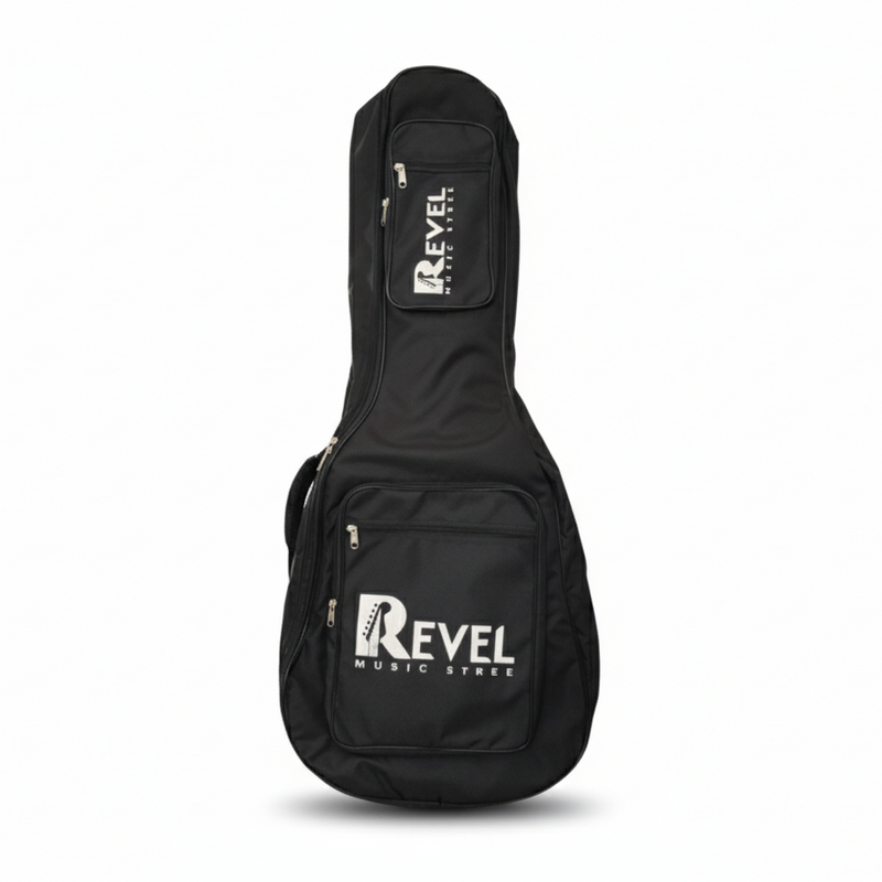 Black Revel guitar case on a white background