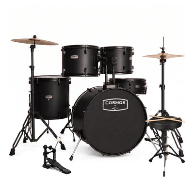 ARCTIC Cosmos 22 Inch 5-Piece Acoustic Drum Set with Cymbals, Hardware, Drum Throne & Drum Sticks - Black