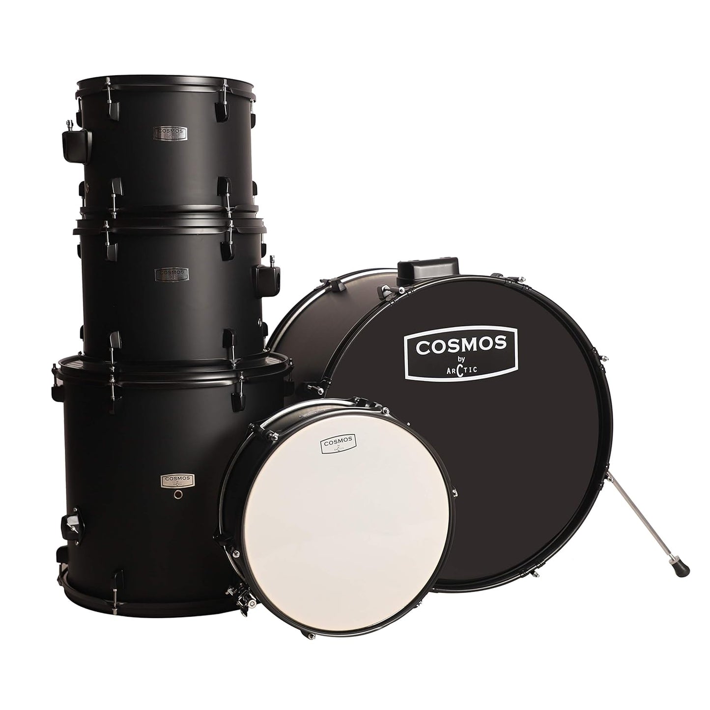 Arctic Cosmos 5-Piece Complete Acoustic Drum Kit (Black) - Full Set with Hardware & Throne