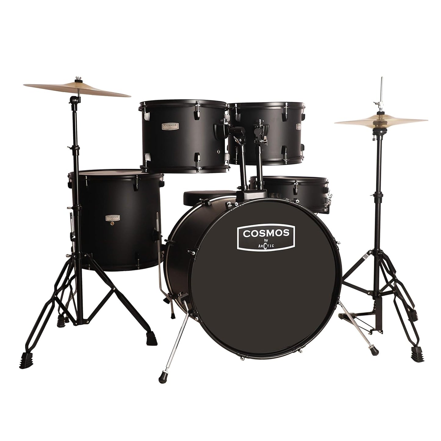 Arctic Cosmos 5-Piece Complete Acoustic Drum Kit (Black) - Full Set with Hardware & Throne