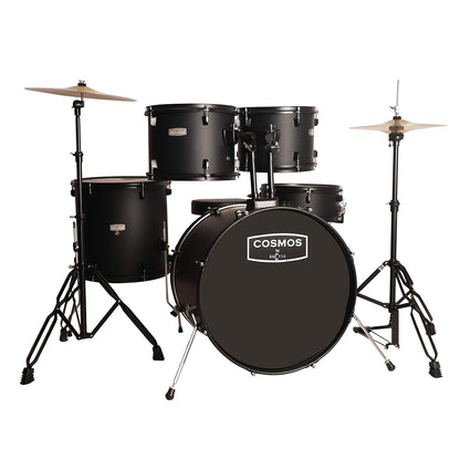 Arctic Cosmos 5-Piece Complete Acoustic Drum Kit (Black) - Full Set with Hardware & Throne