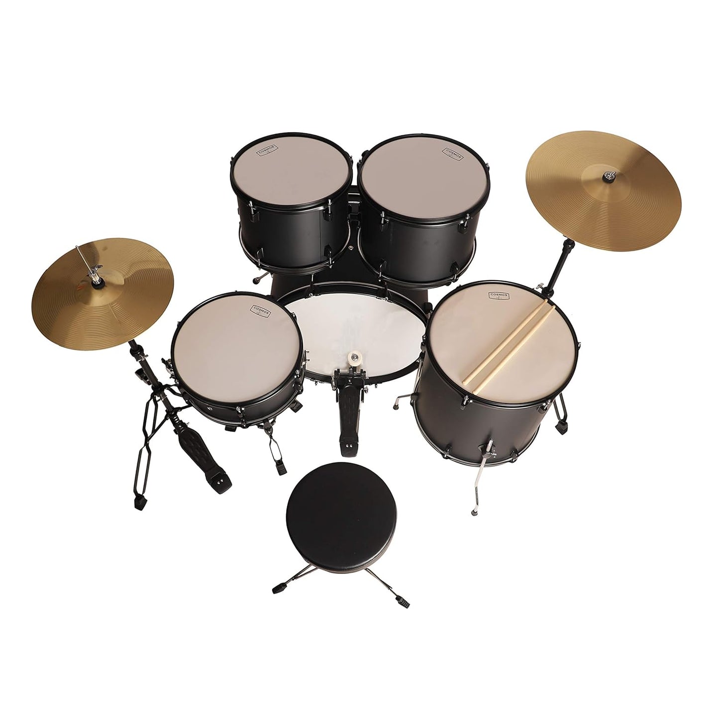 Arctic Cosmos 5-Piece Complete Acoustic Drum Kit (Black) - Full Set with Hardware & Throne