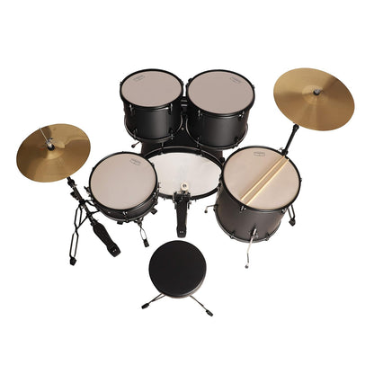 Arctic Cosmos 5-Piece Complete Acoustic Drum Kit (Black) - Full Set with Hardware & Throne