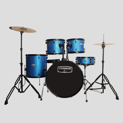 Blue drum set with 'Cosmos' branding on a white background