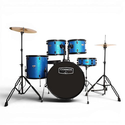 Blue drum set with 'Cosmos' branding on a white background