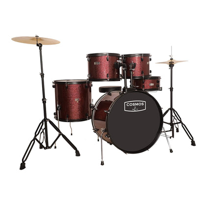 Arctic Cosmos 5-Piece Complete Acoustic Drum Kit (Red) - Full Set with Hardware & Throne