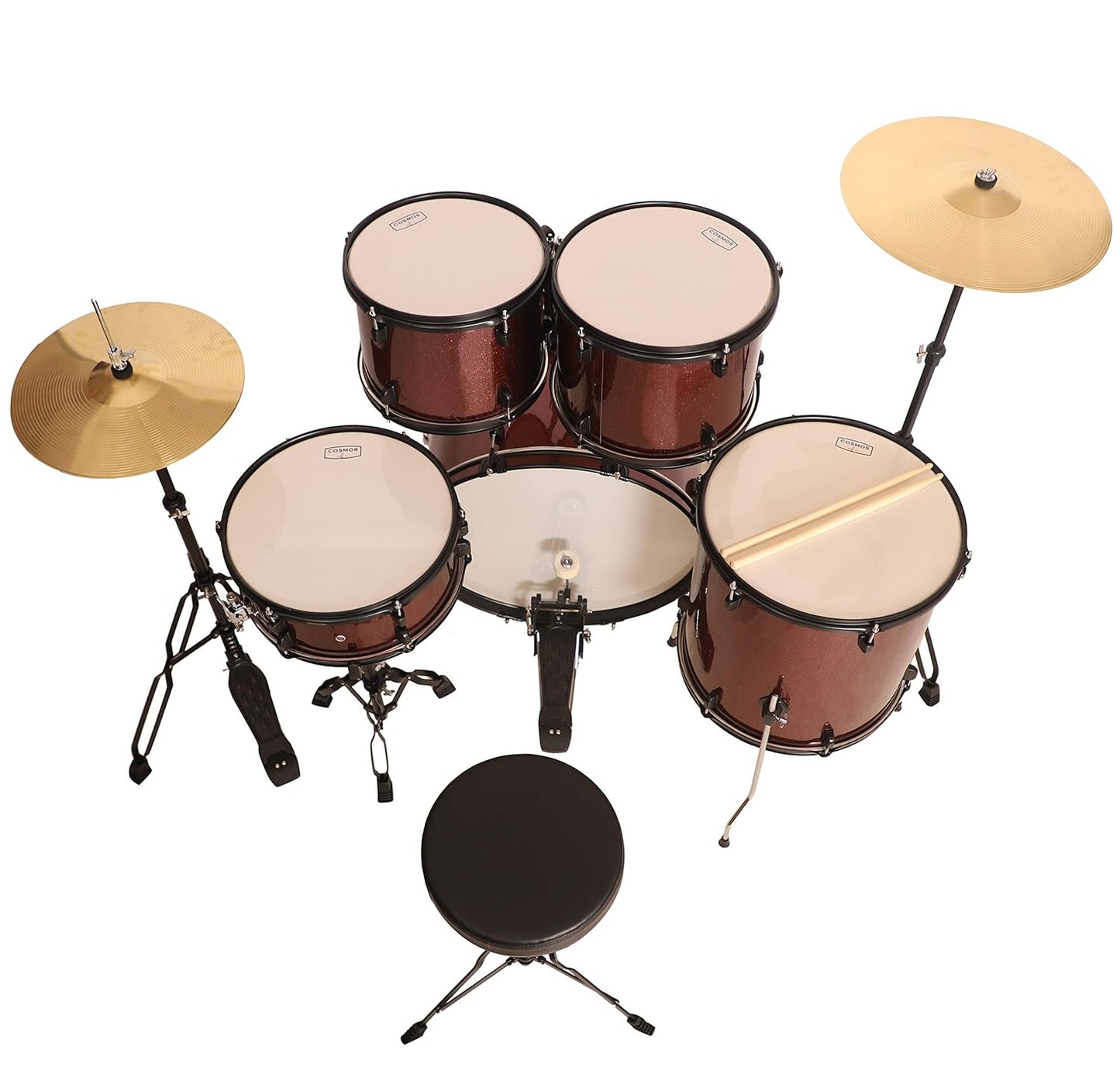 Arctic Cosmos 5-Piece Complete Acoustic Drum Kit (Red) - Full Set with Hardware & Throne
