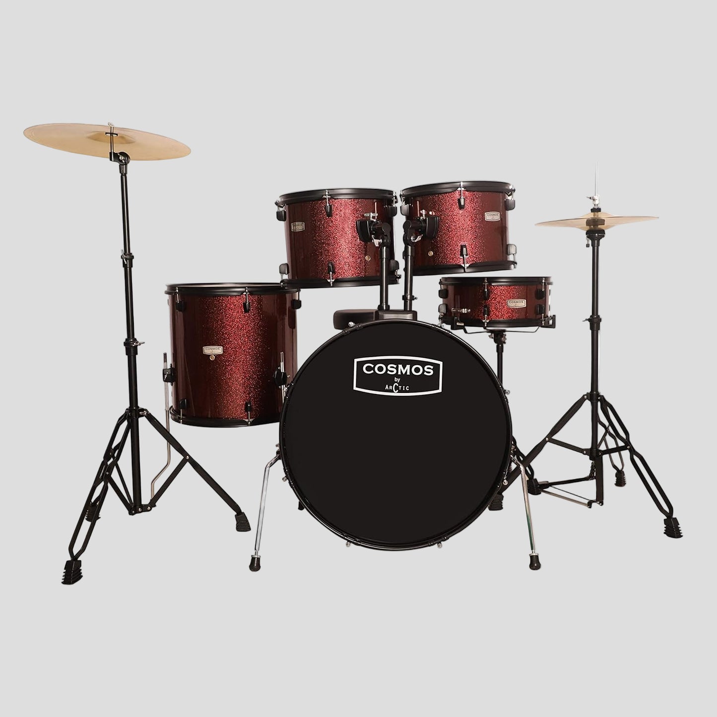 Drum set with 'Cosmos' branding on a white background