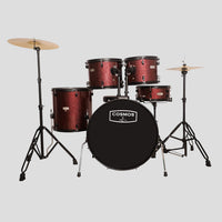 Arctic Cosmos 5-Piece Complete Acoustic Drum Kit (Red) - Full Set with Hardware & Throne