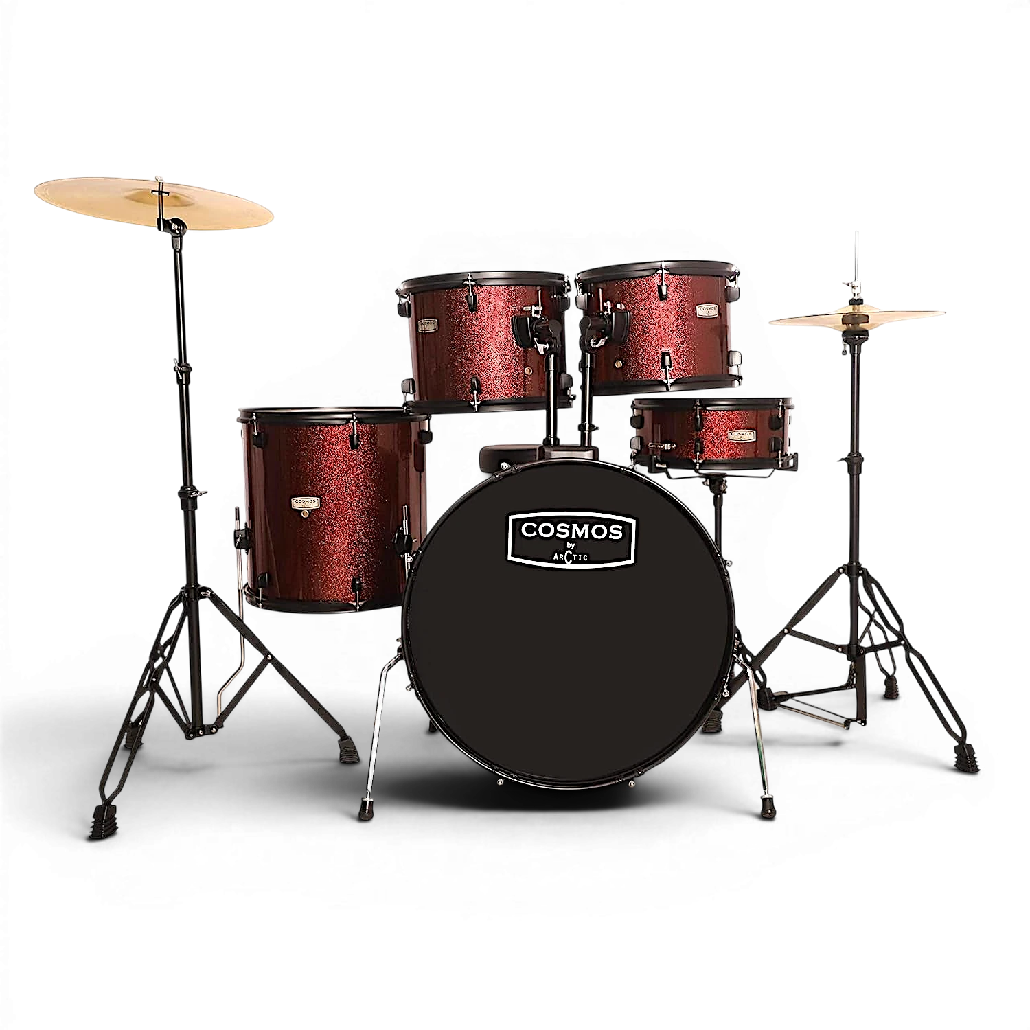 Drum set with 'Cosmos' branding on a white background