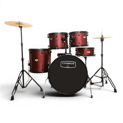 Arctic Cosmos 5-Piece Complete Acoustic Drum Kit (Red) - Full Set with Hardware & Throne