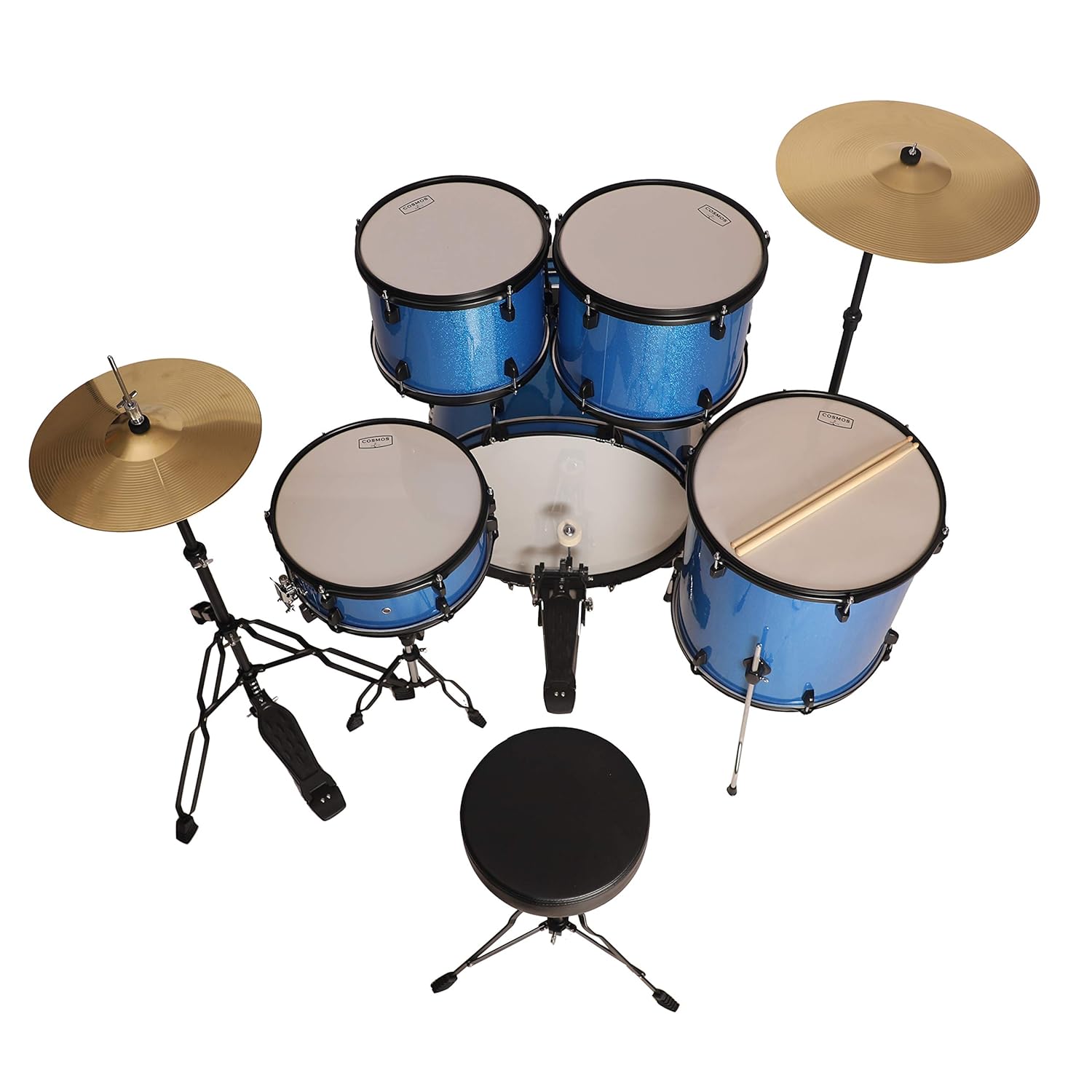 ARCTIC Cosmos 22 Inch 5-Piece Acoustic Drum Set with Cymbals, Hardware, Drum Throne & Drum Sticks - Blue