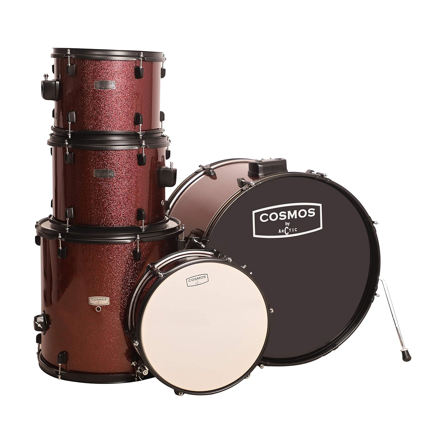 ARCTIC Cosmos 22 Inch 5-Piece Acoustic Drum Set with Cymbals, Hardware, Drum Throne & Drum Sticks - Red