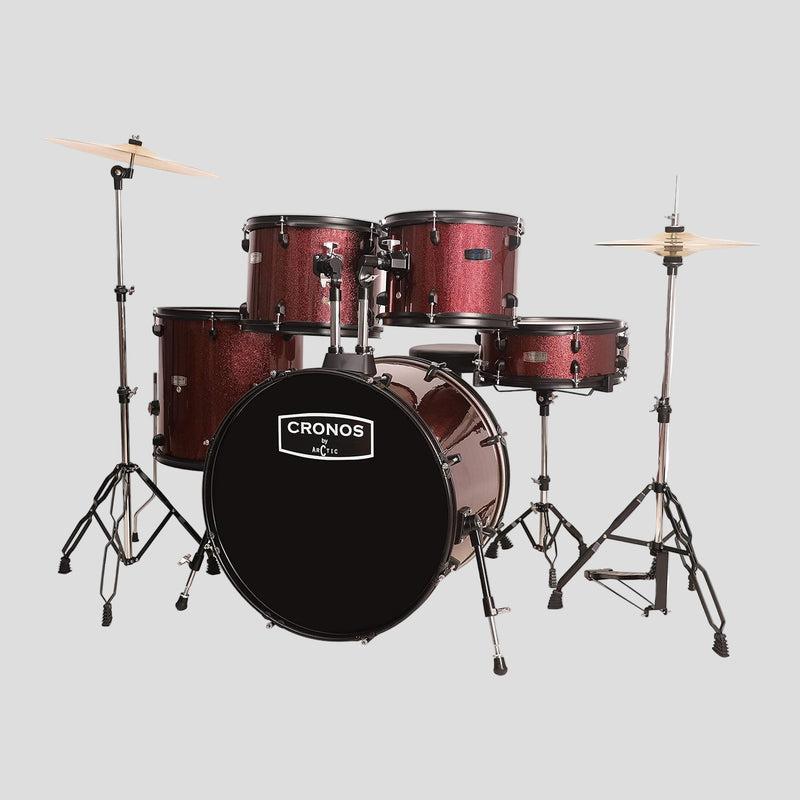 Drum set with 'Cronos' branding on a white background