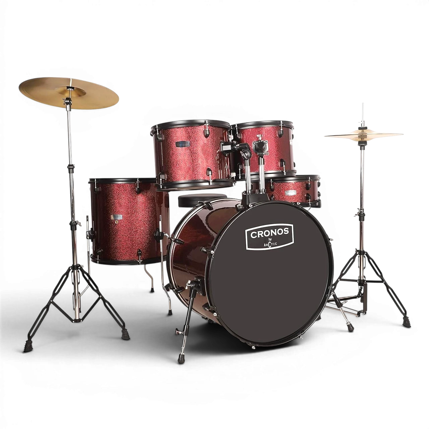 Arctic Cronos 5-Piece Acoustic Drum Kit (Red) with Cymbals, Sticks & Throne