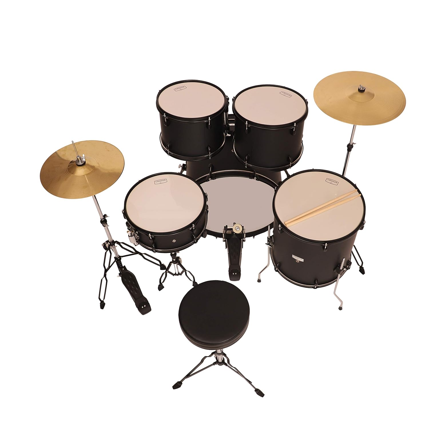 ARCTIC Cronos 22 Inch 5-Piece Acoustic Drum Set with Cymbals, Hardware, Drum Throne & Drum Sticks - Black