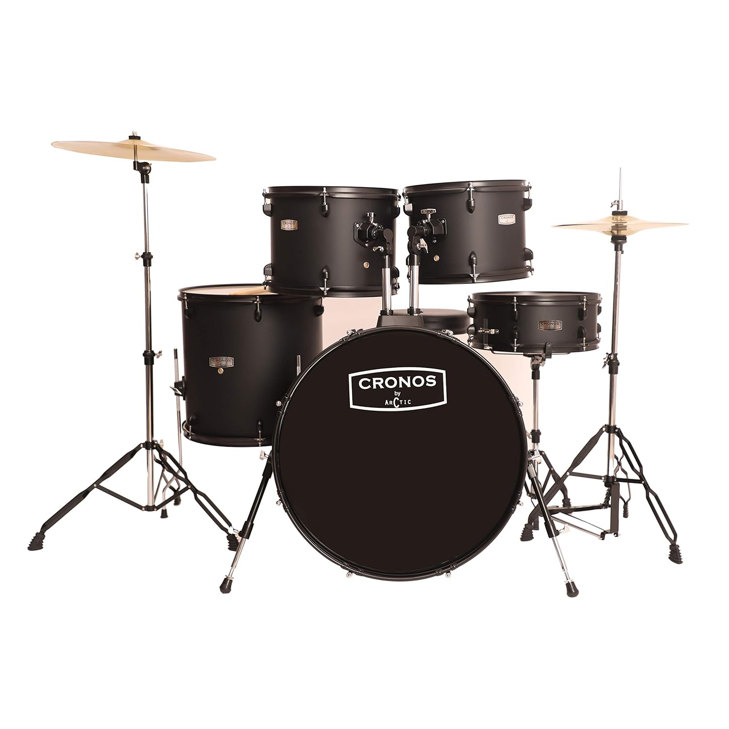ARCTIC Cronos 22 Inch 5-Piece Acoustic Drum Set with Cymbals, Hardware, Drum Throne & Drum Sticks - Black