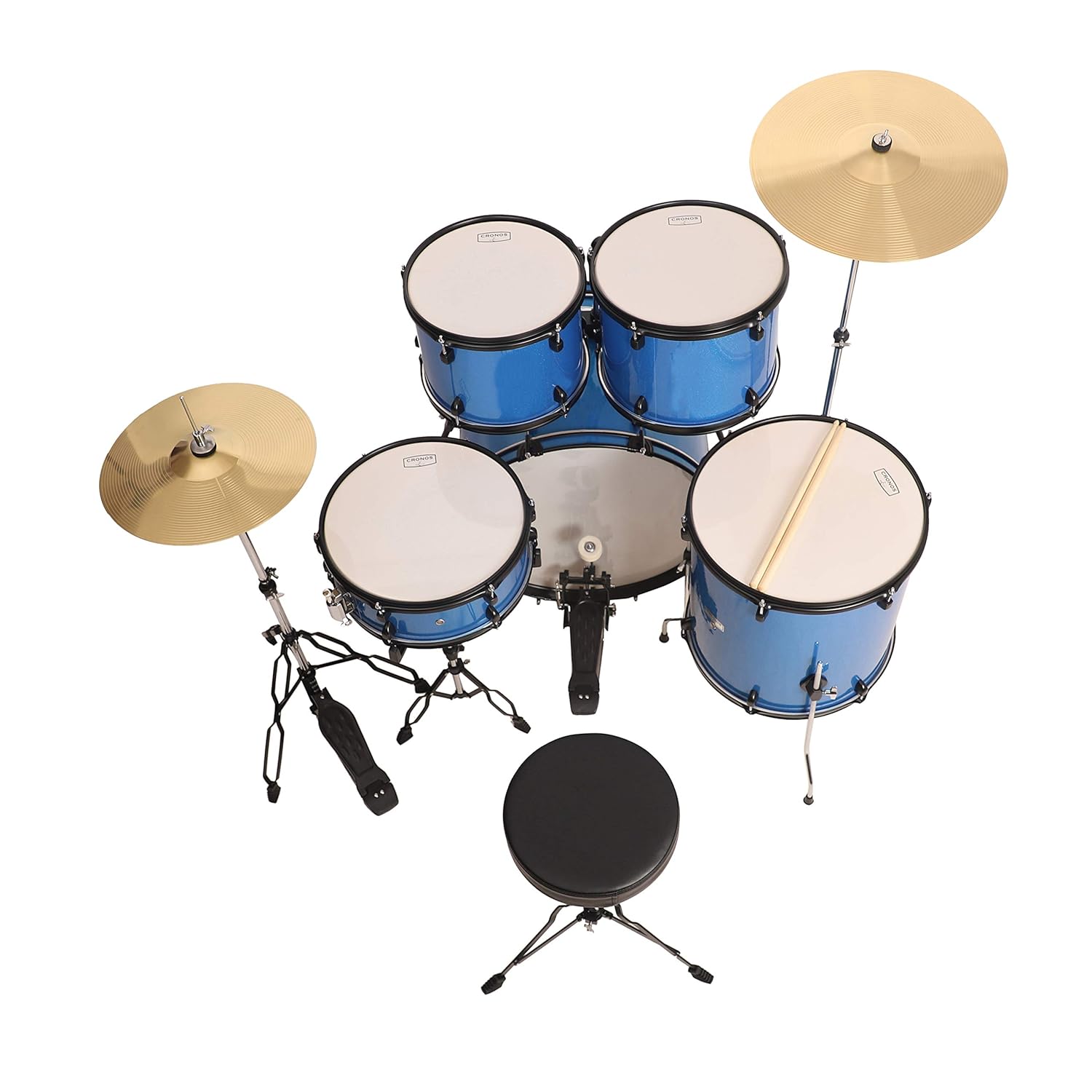 ARCTIC Cronos 22 Inch 5-Piece Acoustic Drum Set with Cymbals, Hardware, Drum Throne & Drum Sticks - Blue