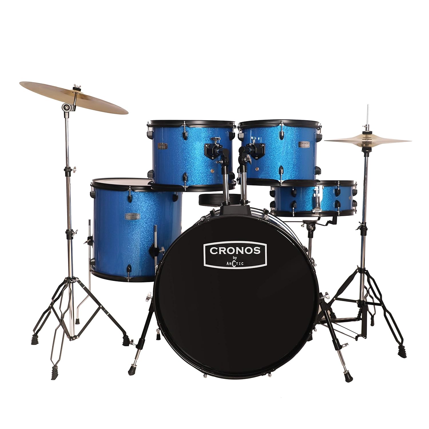ARCTIC Cronos 22 Inch 5-Piece Acoustic Drum Set with Cymbals, Hardware, Drum Throne & Drum Sticks - Blue