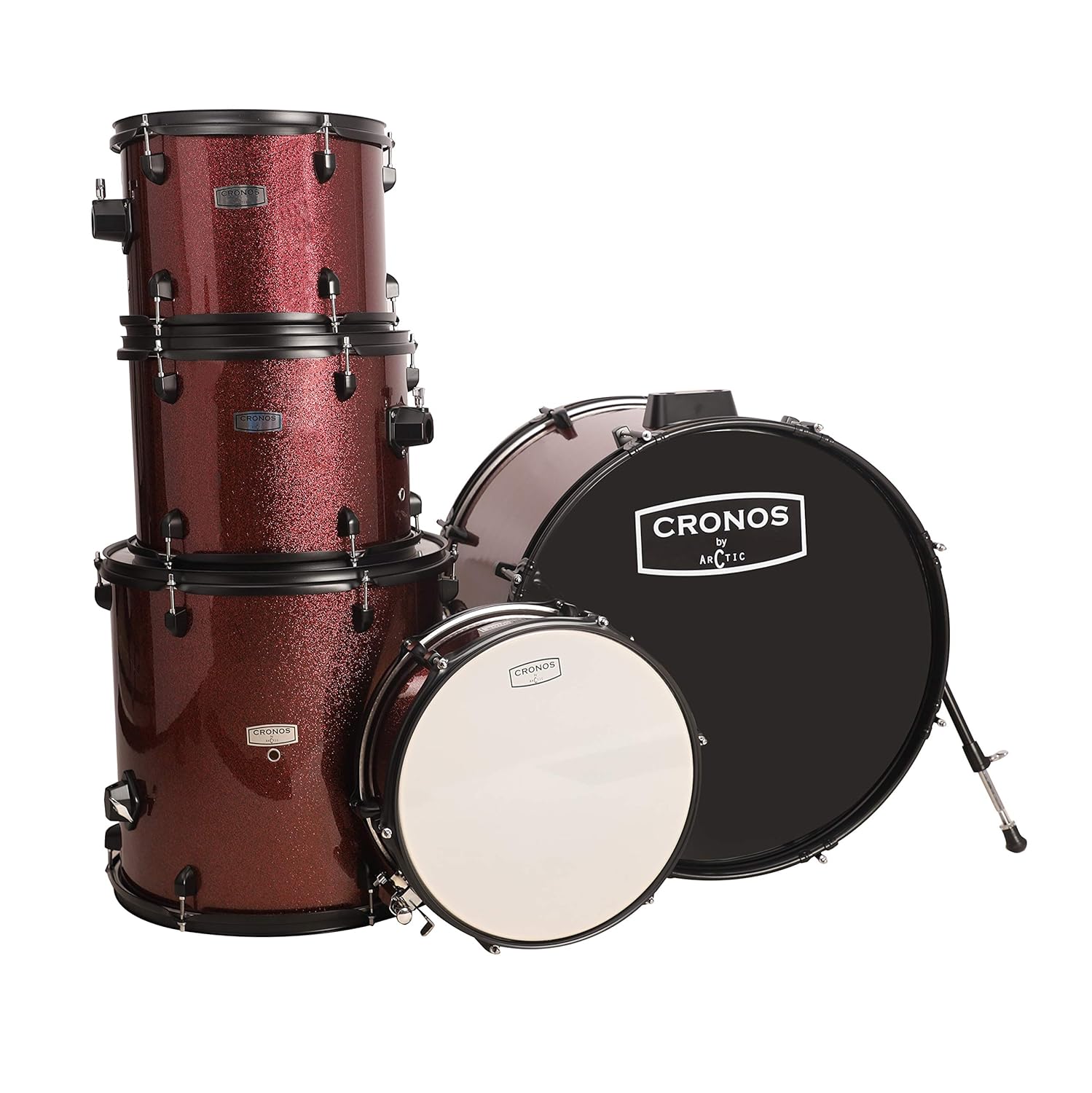 ARCTIC Cronos 22 Inch 5-Piece Acoustic Drum Set with Cymbals, Hardware, Drum Throne & Drum Sticks - Red