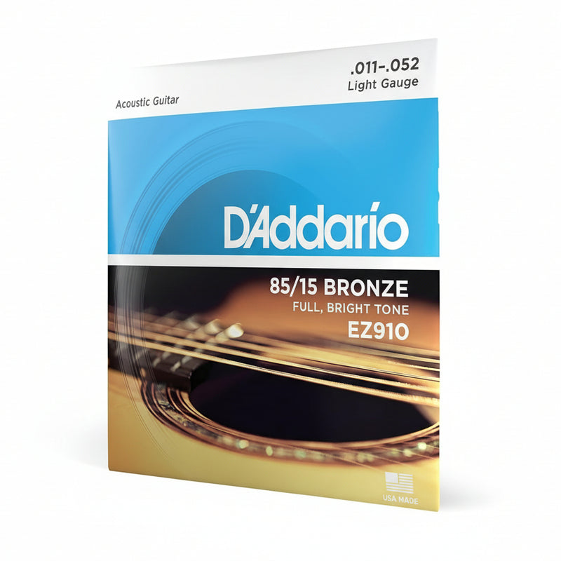 D'Addario acoustic guitar string set packaging with brand name and product details.