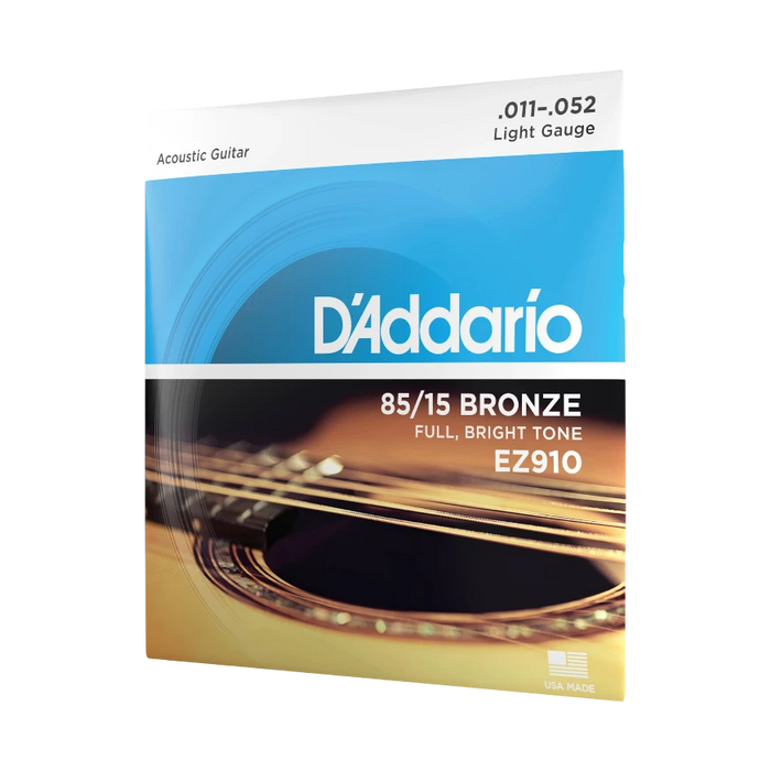 D'Addario acoustic guitar string set packaging with brand name and product details.