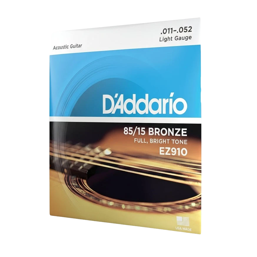 D'Addario acoustic guitar string set packaging with brand name and product details.